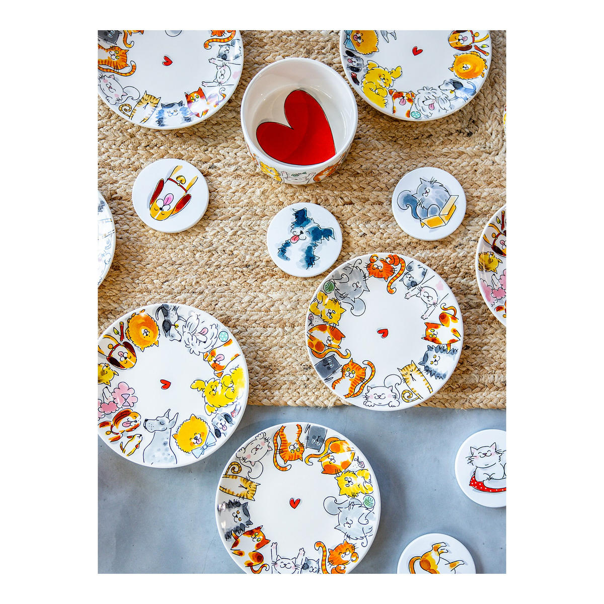 FRÜHSTÜCKSTELLER Katzen in Bunt - 22cm - Multicolor, Keramik (21.8/21.8/2.5cm) - Blond Amsterdam