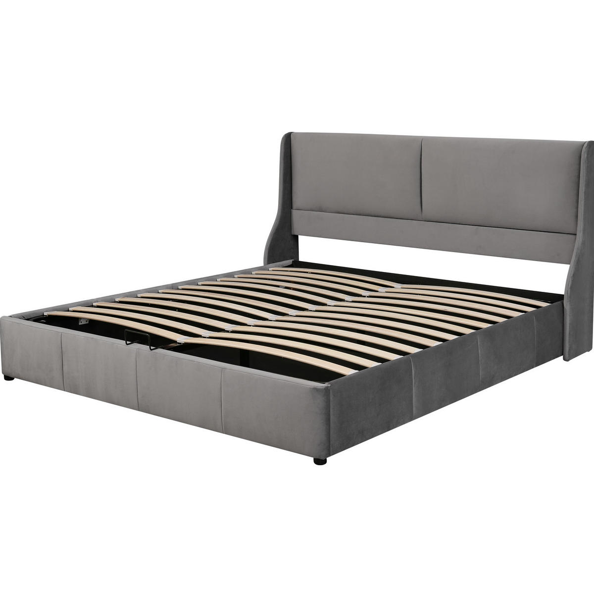 POLSTERBETT 180/200 cm Grau mit Stauraum und Lattenrost aus Samt - Grau, Textil (180/200cm) - OKWISH