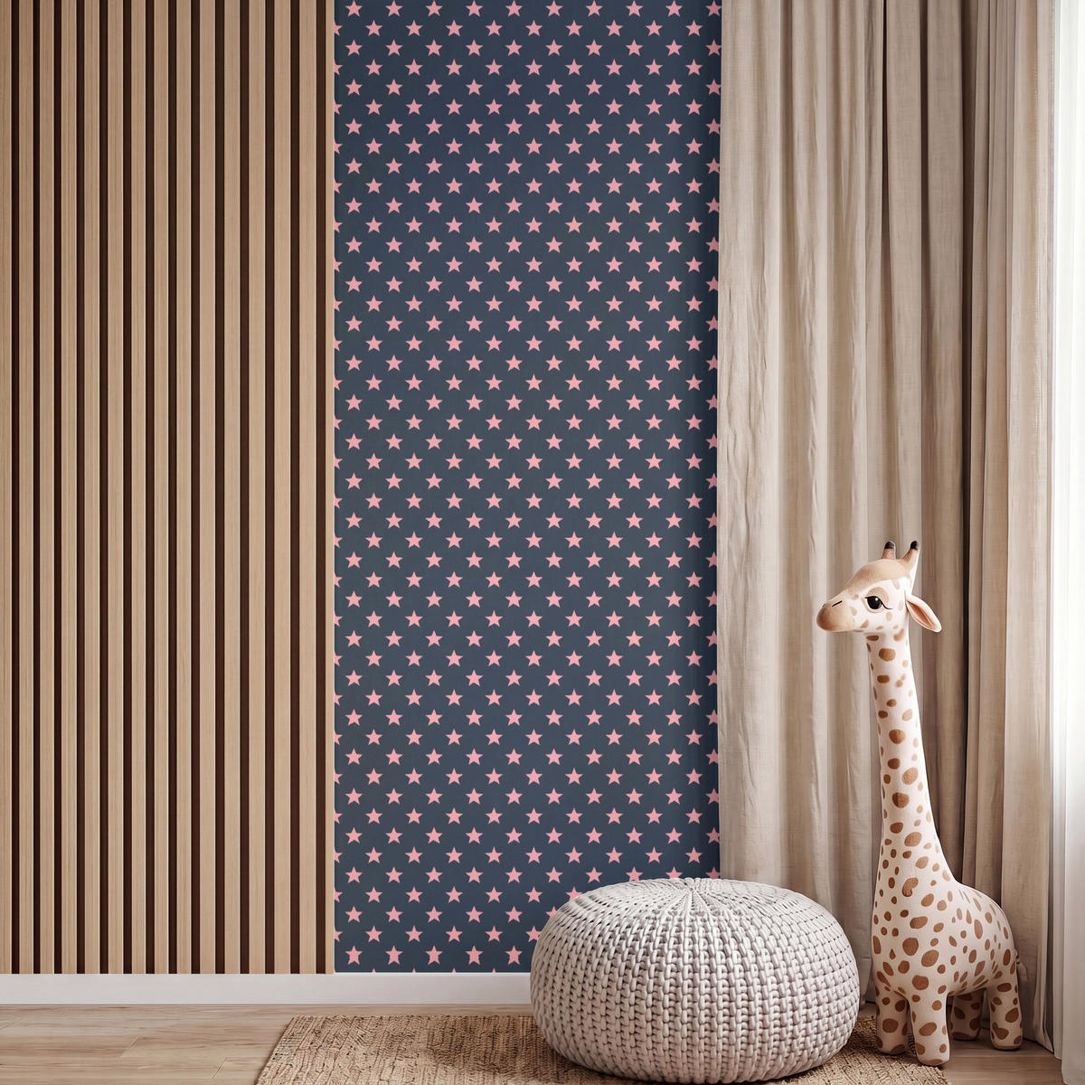 KINDERTAPETE - Muster - Sterne - Rosa - 100x280 cm - Anthrazit, Papier (100/280cm) - OnlyWow