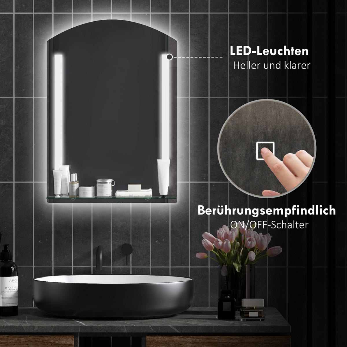 BADSPIEGEL mit Beleuchtung, Wandspiegel mit 3 Lichtfarben, IP44 Lichtspiegel - Silberfarben, Glas (12/70/50cm) - Kleankin