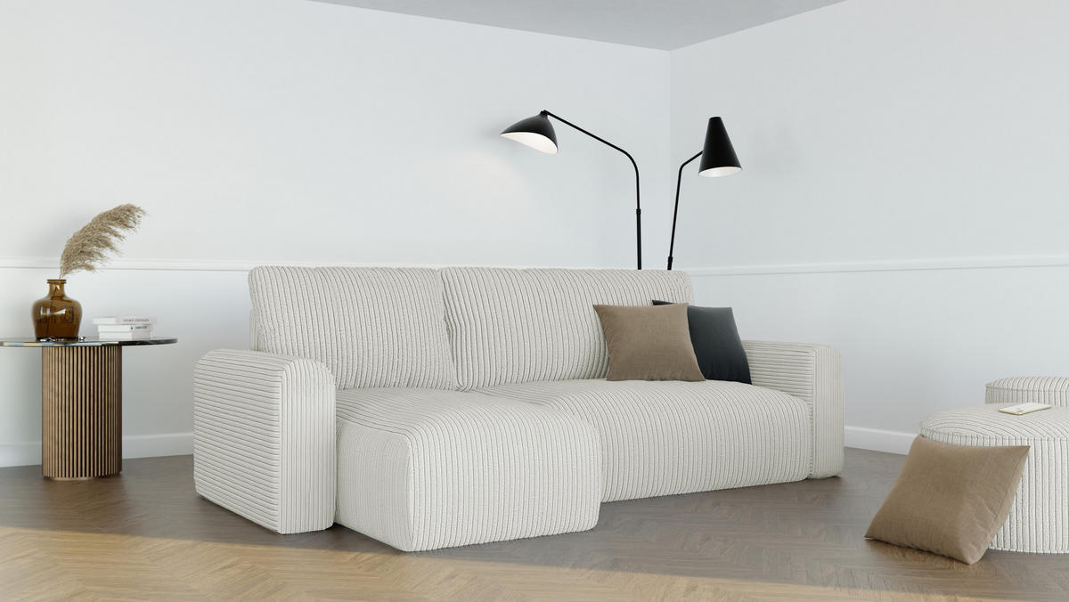 ECKSOFA mit Schlaffunktion und Bettkasten, Beige - Beige, Holzwerkstoff/Textil (244/98cm) - Idohome