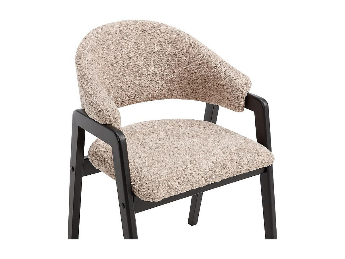 STUHL mit Armlehnen 6er-Set - Bouclé-Stoff & Kautschukholz - Taupe & Schwarz - SOLUNA - Braun, Textil (53.5/82/56cm) - Vente-Unique