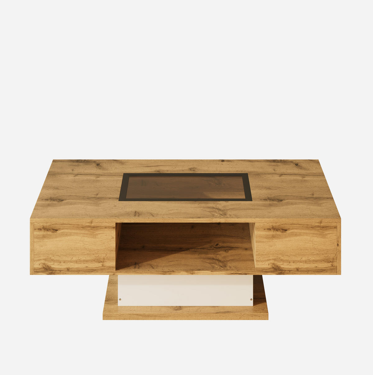 COUCHTISCH 110,2/60/39,7 cm aus Spanplatte mit LED-Beleuchtung, Glasplatte und 2 Schubladen, Natur/Weiß/Schwarz - Naturfarben, Holzwerkstoff (110.2/60/39.7cm) - Redom