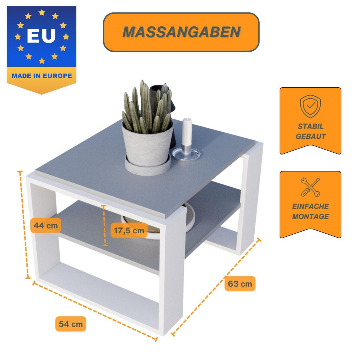 COUCHTISCH Kaja63 63/42/53,8 - Dunkelgrau/Weiß, Holzwerkstoff (54/63/42cm) - RAUMHIRSCH FURNITURE