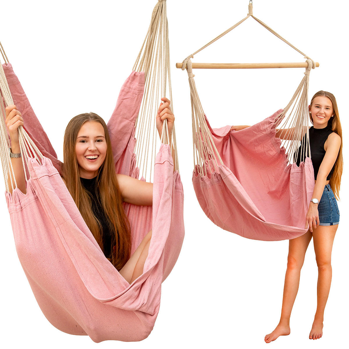 XXL HÄNGESESSEL 185/130 cm Belastbar bis 150 kg Rosa - Rosa, Textil (130/155/185cm) - Amanka