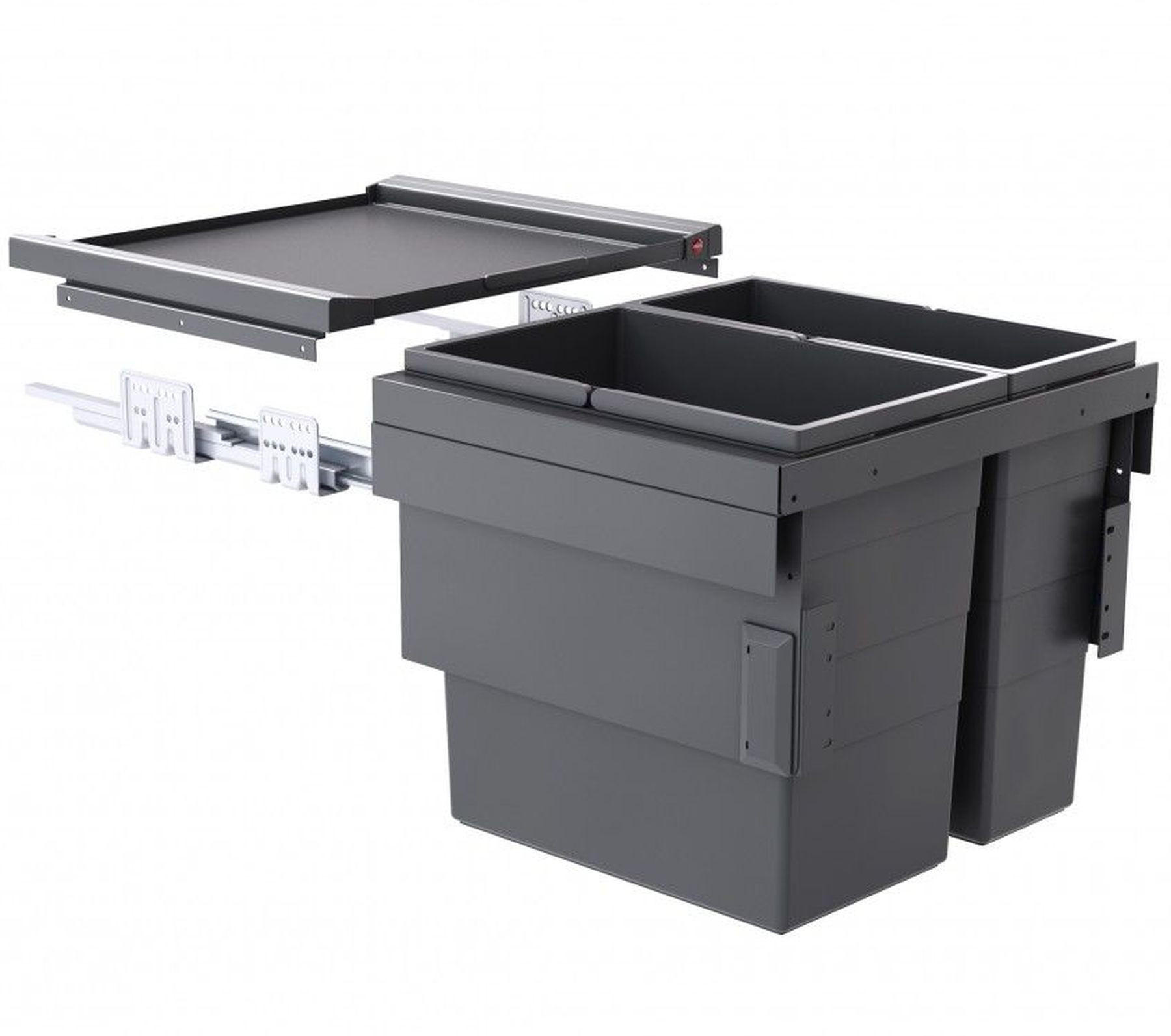 EINBAUMÜLLEIMER Hailo Cargo Küche Schrank 50cm Frontauszug selbstschließend - Grau, Kunststoff (46.8/42.4/40.5cm) - Hailo