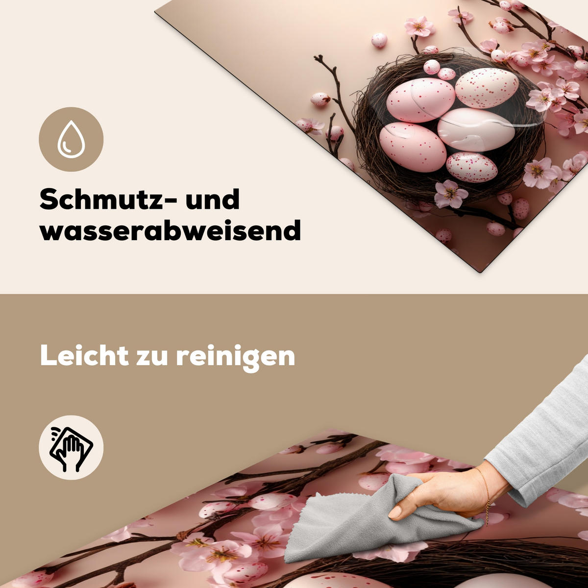 HERDABDECKPLATTE Rosa - Blüten - Eier Induktionsschutz 91.2x52 cm - Hellrosa, Kunststoff (91.2/52/0.2cm) - MuchoWow