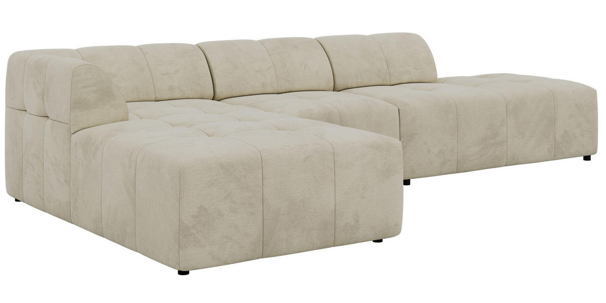 ECKSOFA GRIDA 3M L Beige Velvet - Links - Beige/Schwarz, Kunststoff/Textil (335/176cm) - MKS