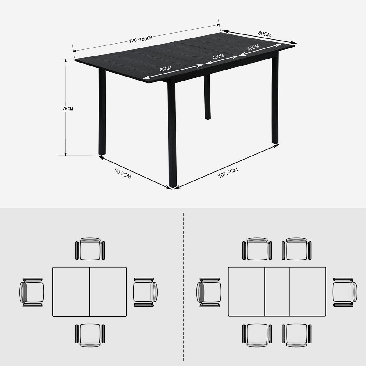 ESSGRUPPE 1 Tisch & 4 Suede Armlehnenstühle Braun - Schwarz/Braun, Textil/Metall (56/78/56cm) - Meubles Cosy