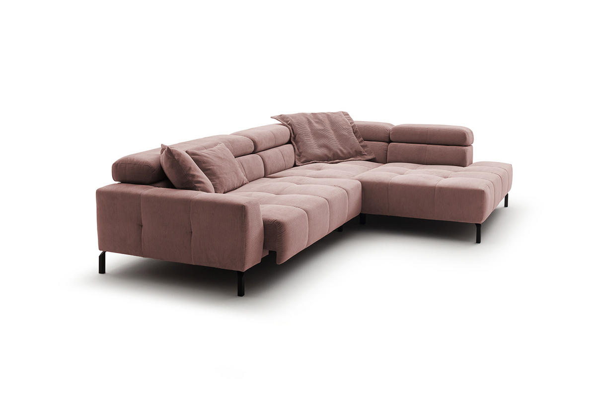 ECKSOFA MIT MOTORISCHEM SITZVORZUG OHIO Pink Cord - Pink/Schwarz, Textil/Metall (311/219cm) - KAWOLA