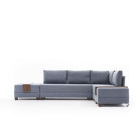 ECKSOFA mit rollbarer Schlaffunktion - Blau/Walnussfarben, Holz/Textil (210/280cm) - myHomelando