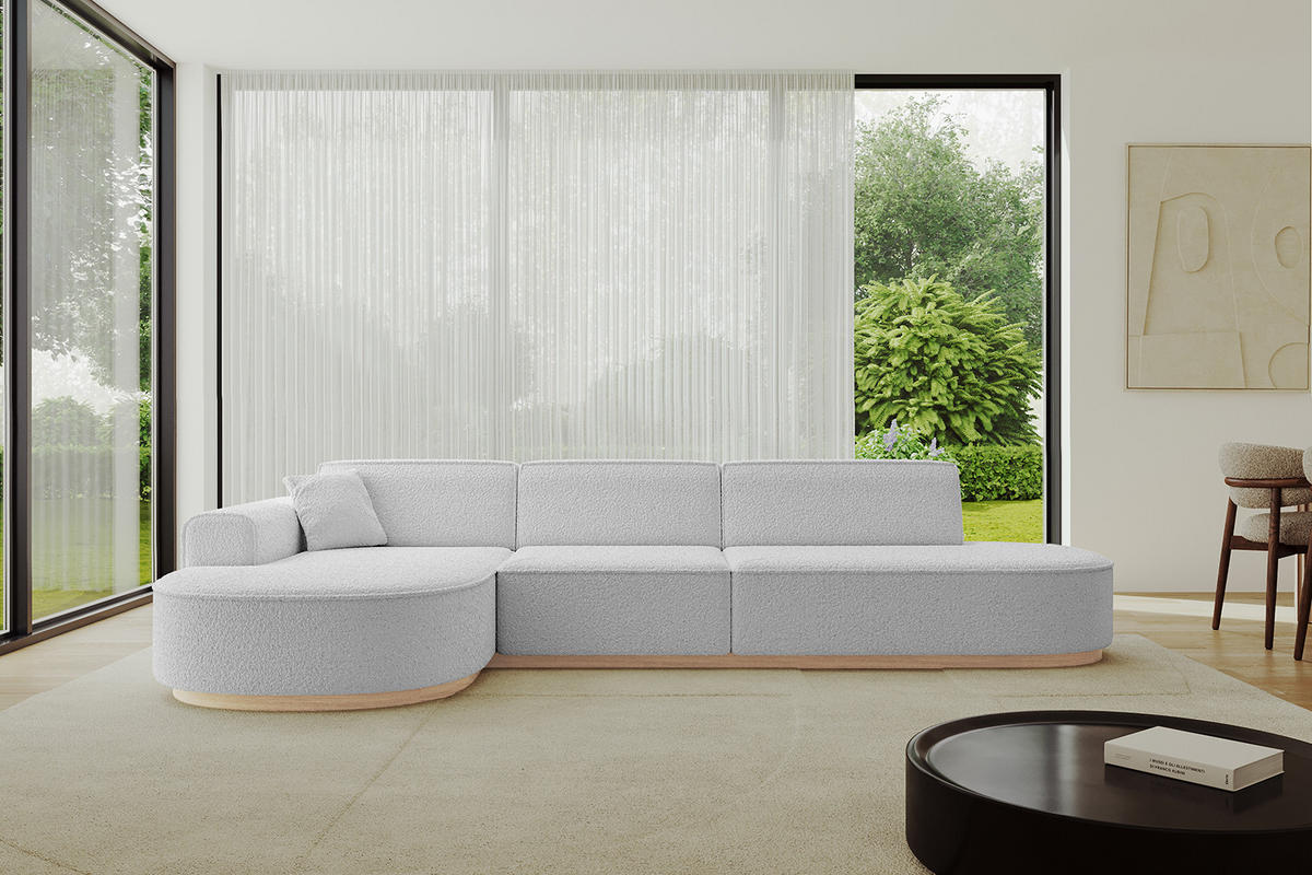 ECKSOFA Ottomane Links MARI-L2-v1 - 328x171x83 cm Hellgrau Bouclé - Hellgrau, Holzwerkstoff/Textil (328/171cm) - ALTDECOR