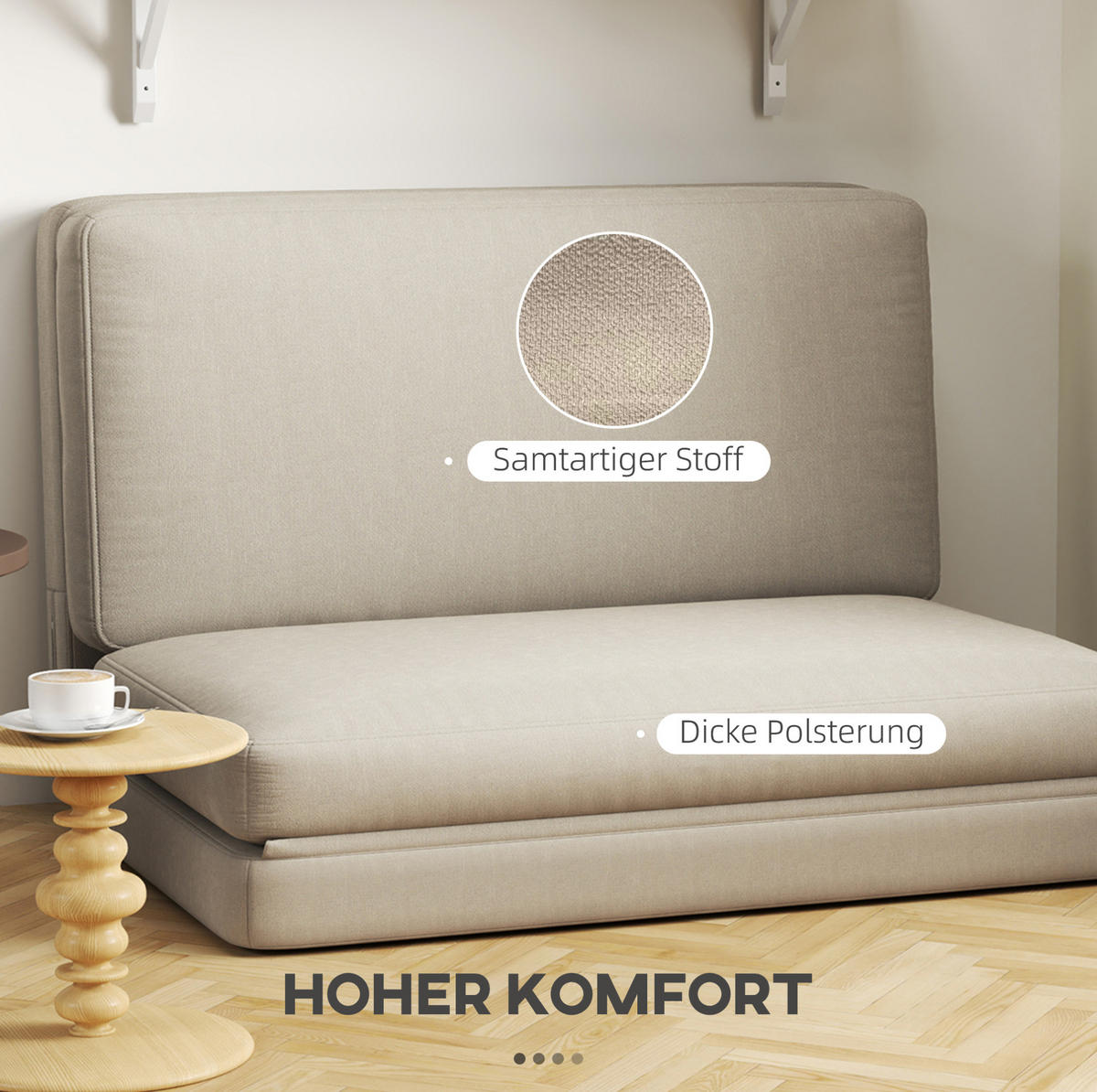 SCHLAFSOFA 120/275 cm Liegefläche in Beige – faltbar und platzsparend - Beige, Textil (120/10/275cm) - BEAOK