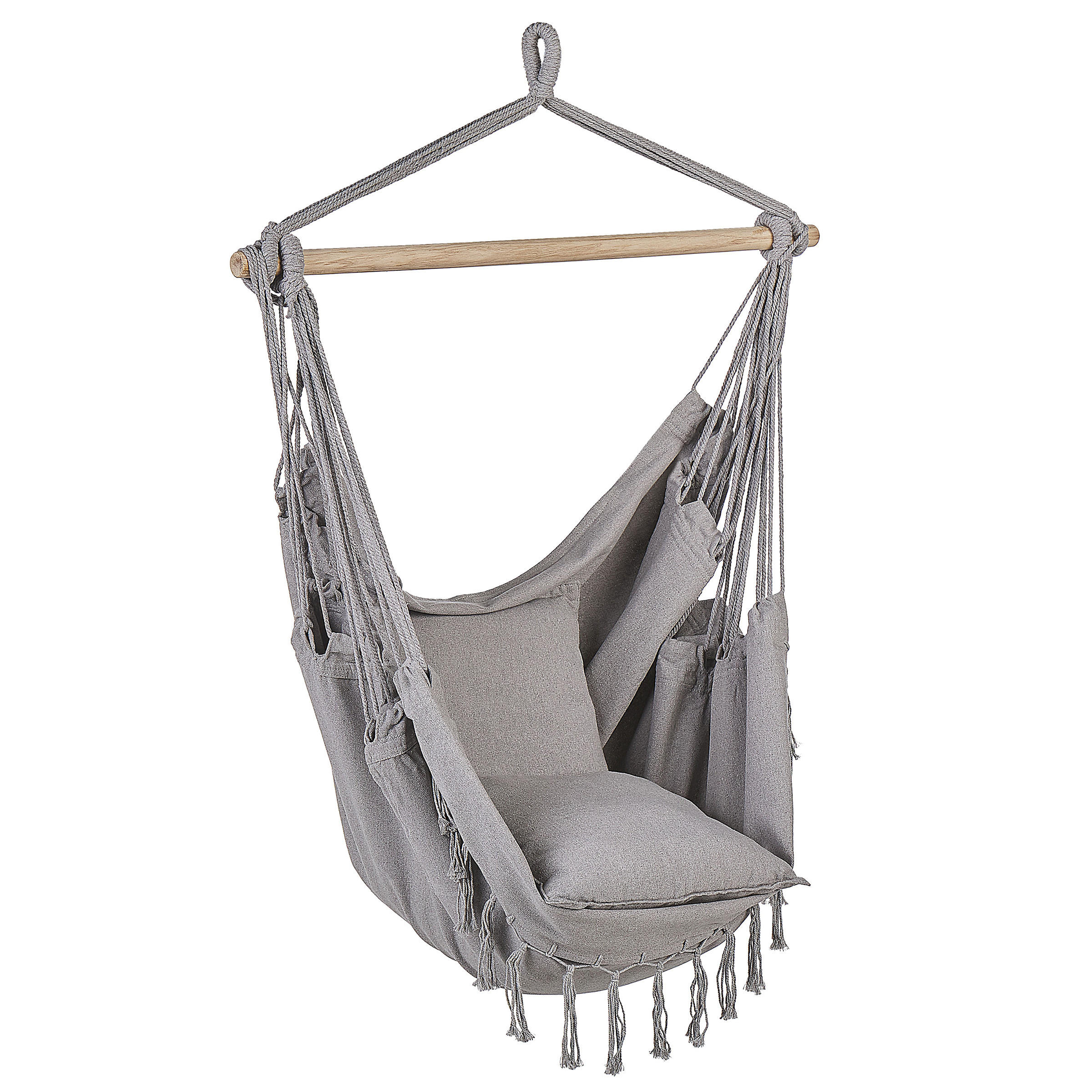 MAKRAMEE Hängesessel mit Kissen Baumwolle hellgrau Bonea - Hellgrau, Textil (95/125/55cm) - Beliani