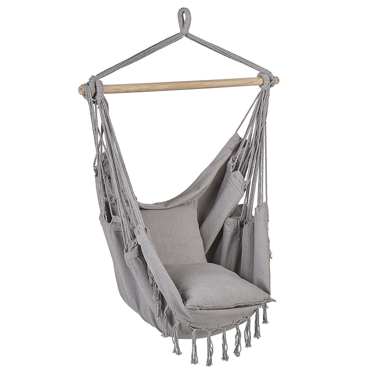 MAKRAMEE Hängesessel mit Kissen Baumwolle hellgrau Bonea - Hellgrau, Textil (95/125/55cm) - Beliani