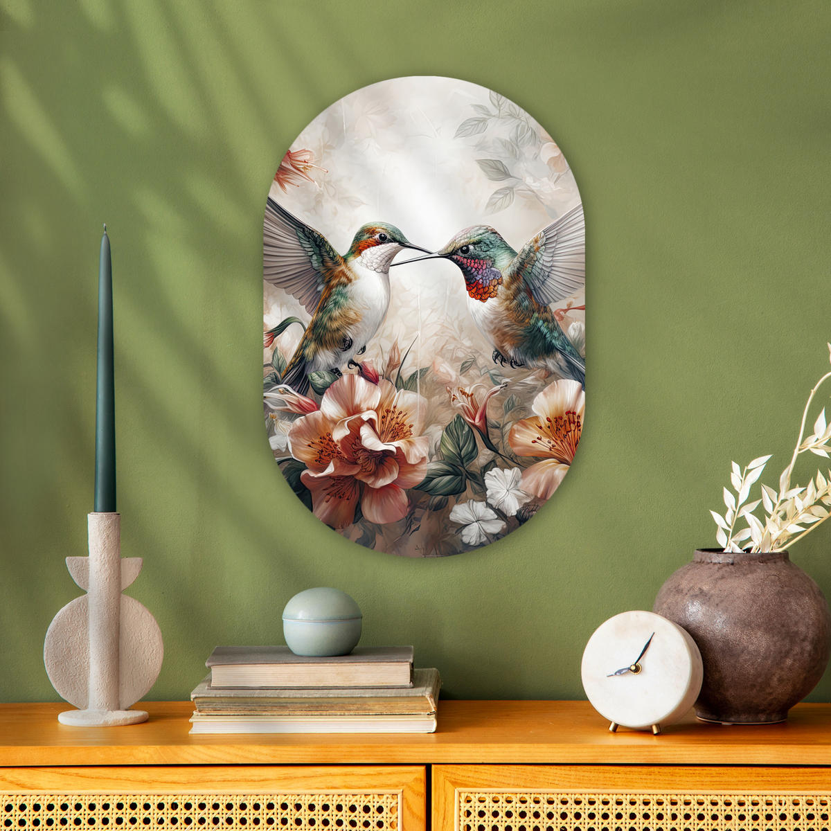 WANDBILD Kolibri - Vögel - Blumen - Natur 40x60 cm - Altrosa, Kunststoff (40/60cm) - MuchoWow