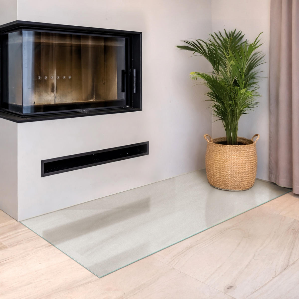 SKLENĚNÁ PODLOŽKA pod kamna 140x70 cm – mléčné sklo - průhledná, sklo (140/50/0.4cm) - TULUP