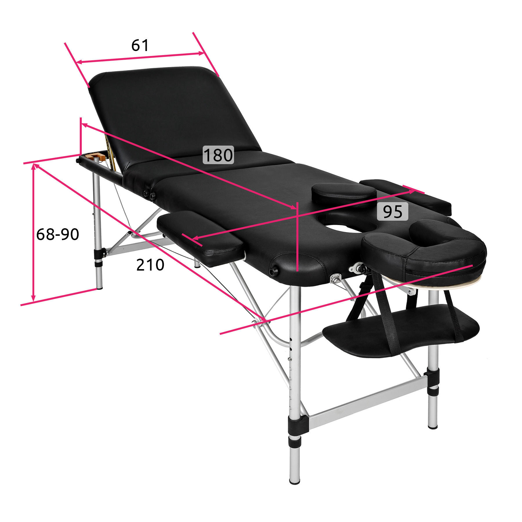 Bakaji Massageliege Aus Aluminium – Zusammenklappbar, 3-Zonen, Für Wellness & Physio (Schwarz, 12 Kg)