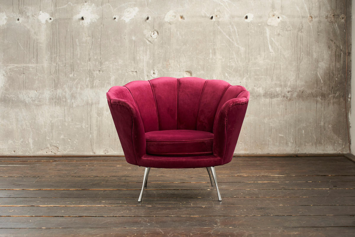 SESSEL NARLA Rot Velvet - Rot/Silberfarben, Textil (97/78/70cm) - KAWOLA