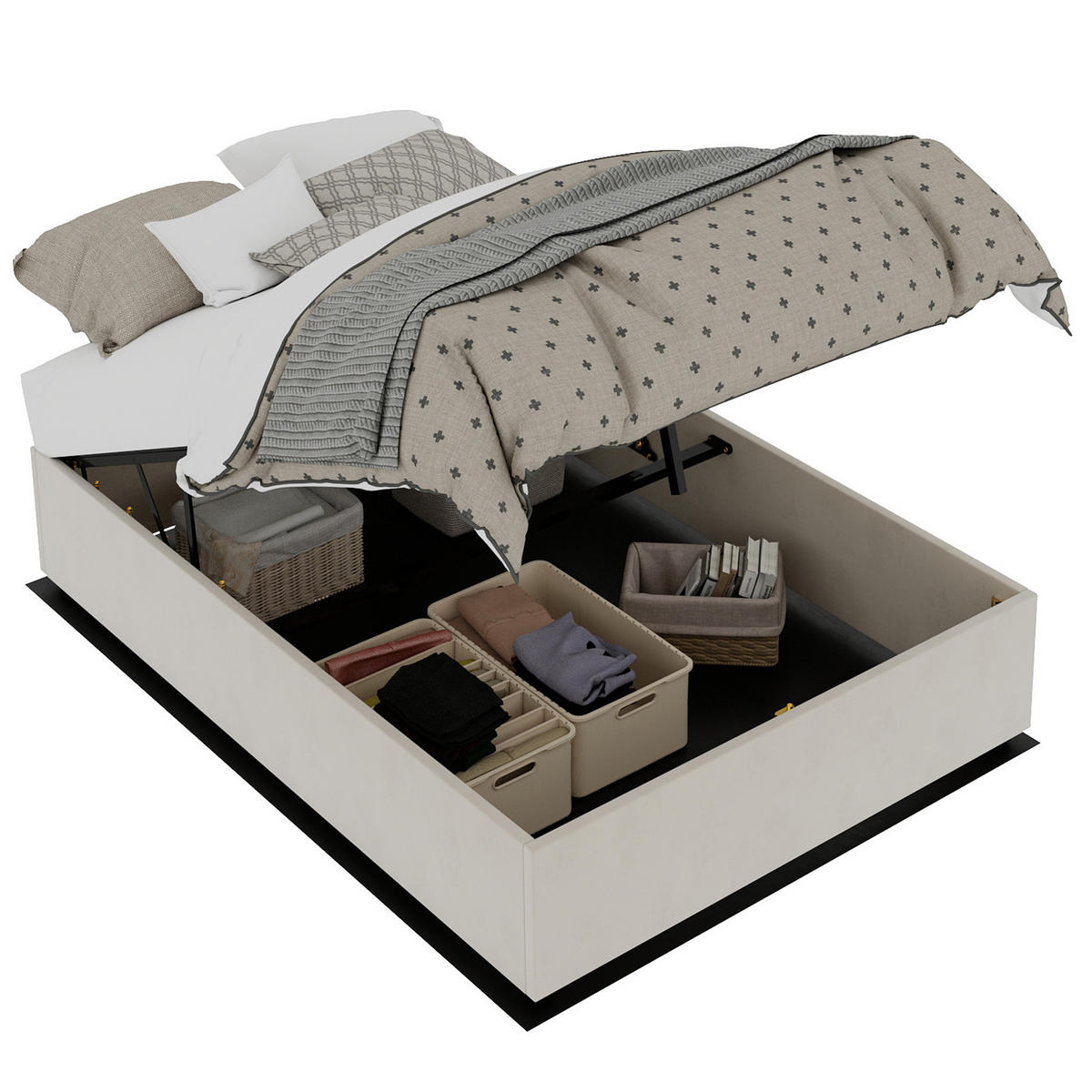 POLSTERBETT 140x200 cm Samt Stauraum hydraulisch beige - Beige, Textil (140/200cm) - Fortuna Lai