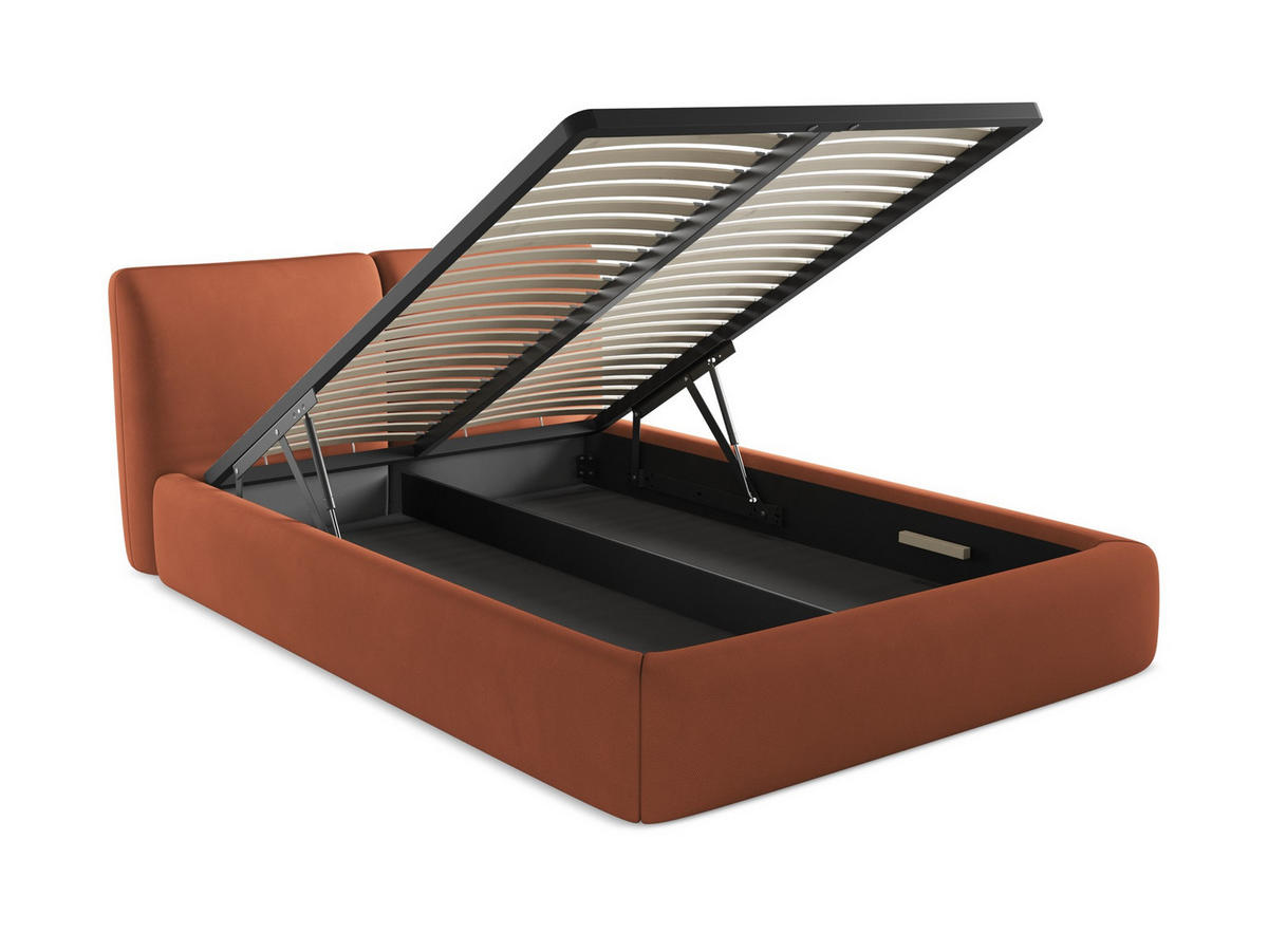 ECKSOFA mit Schlaffunktion rechts Chenille Stoff Orange - Terracotta/Schwarz, Kunststoff/Textil (210/149cm) - Makamii