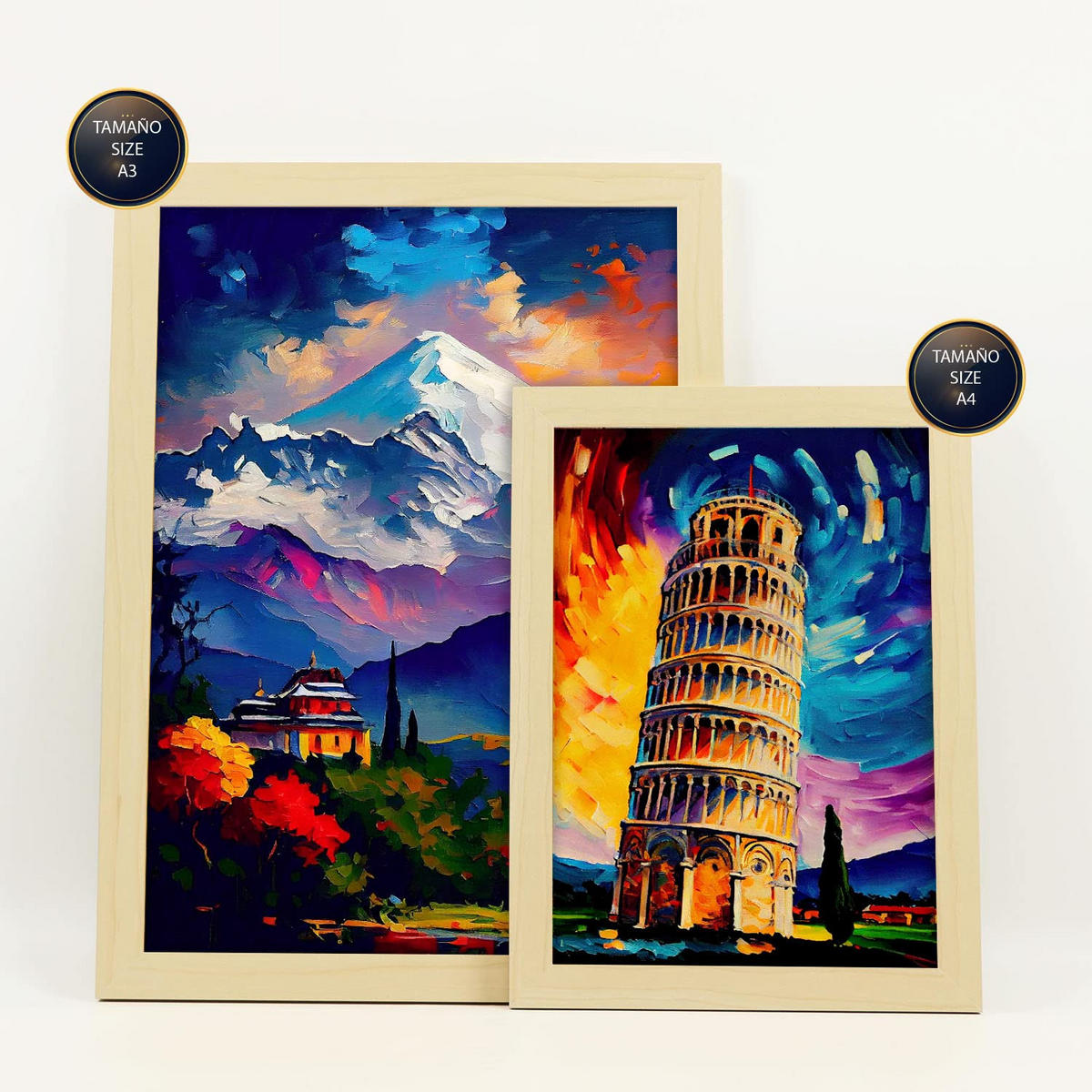 POSTER Set Mit 6 Vermächtnis Im Ölgemälde Stil A3 & A4 Rahmen Aus Hellem Holz - Beige, Papier (29/3cm) - Nacnic