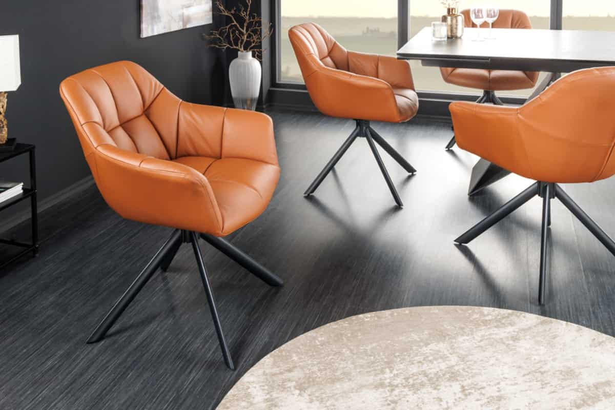 STUHL PAPILLON Echtleder Cognac 85 cm - Schwarz/Braun, Leder/Metall (65/83/66cm) - riess-ambiente