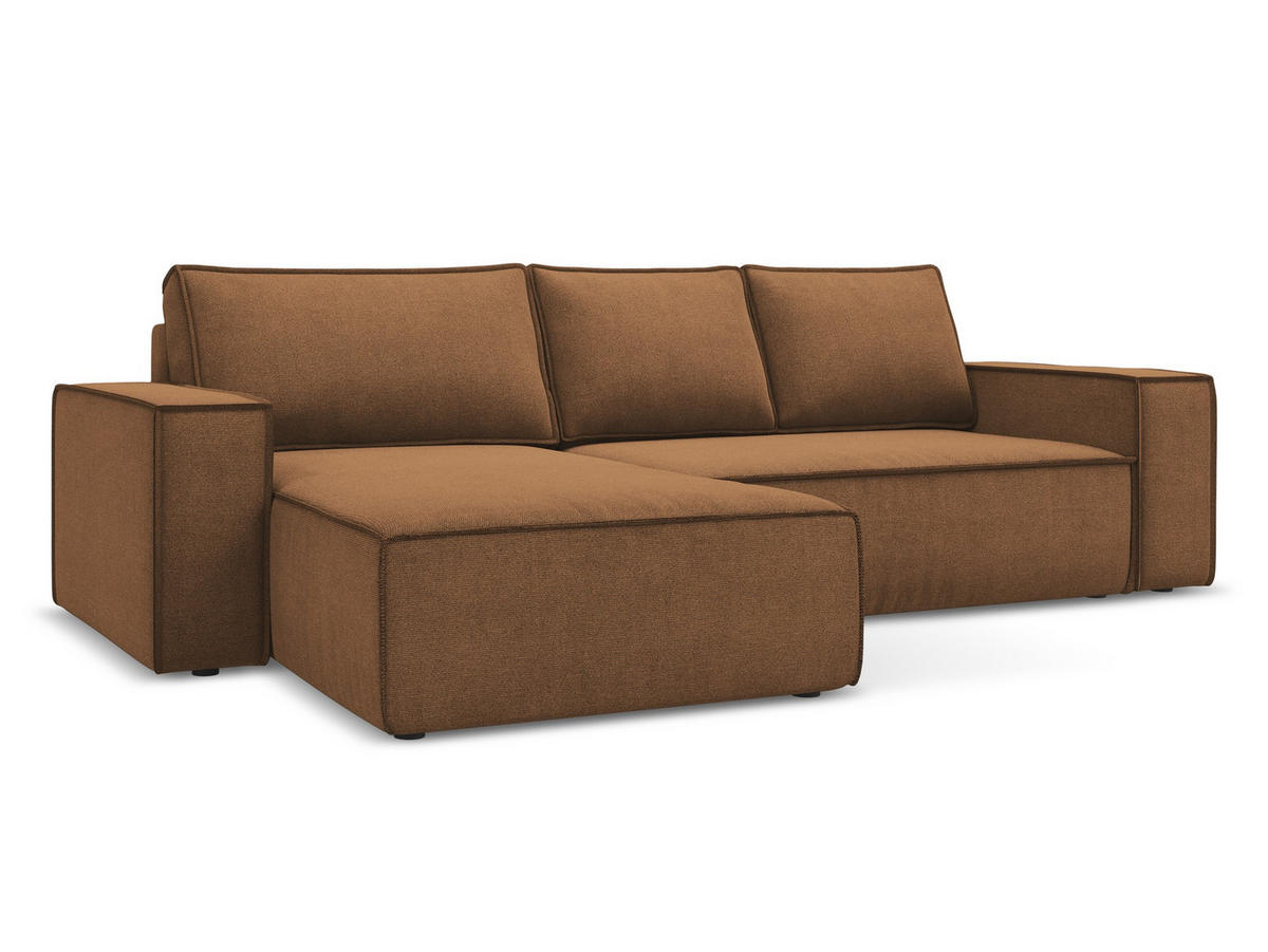 ECKSOFA mit Schlaffunktion Strukturstoff Stoff Orange - Terra cotta/Schwarz, Kunststoff/Textil (185/290cm) - Makamii