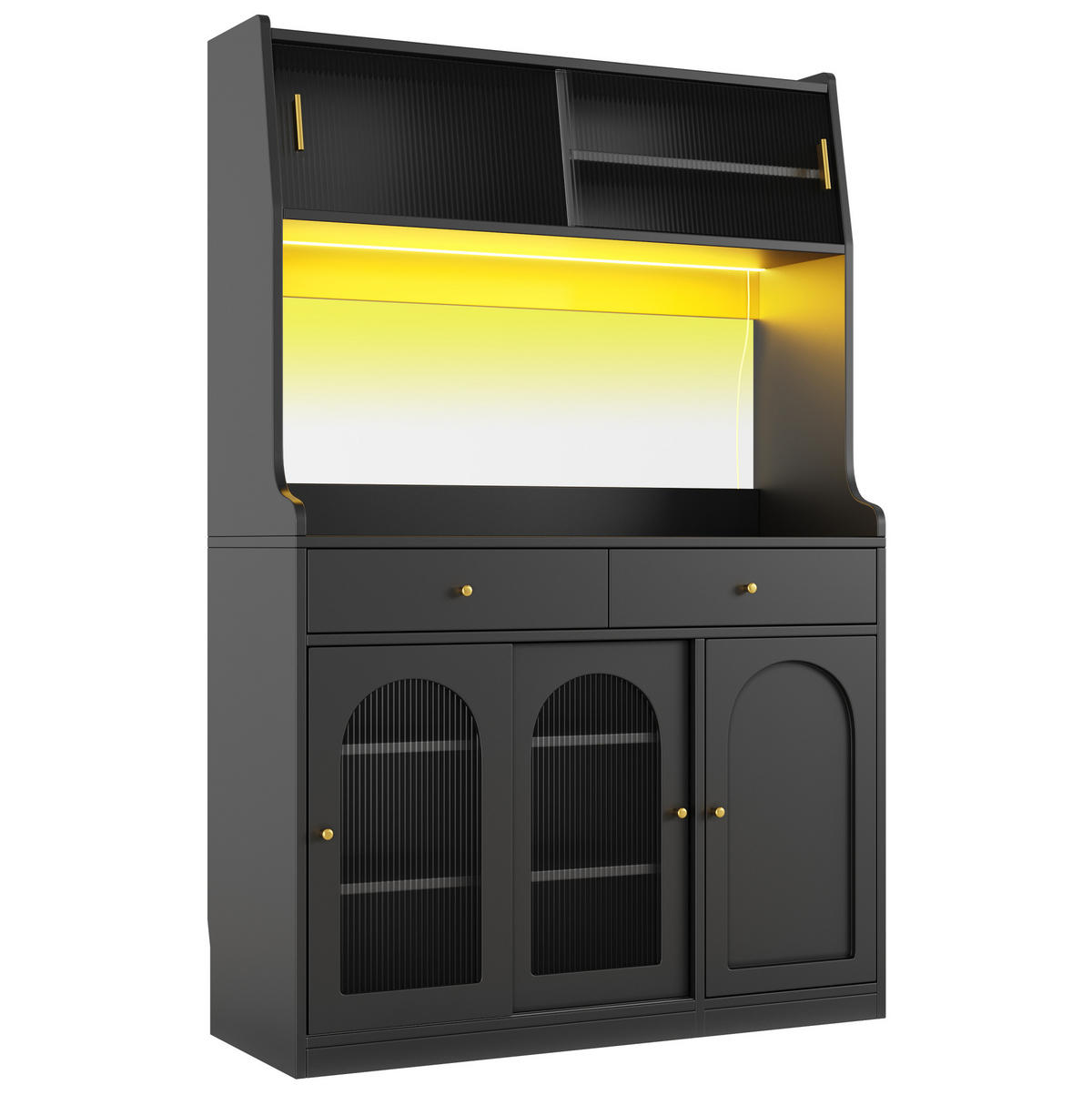 VISOKA komoda 120/40/180 cm z LED osvetlitvijo, steklenimi drsnimi vrati in nastavljivimi policami, Črna - črna, leseni material (120/180/40cm) - Redom