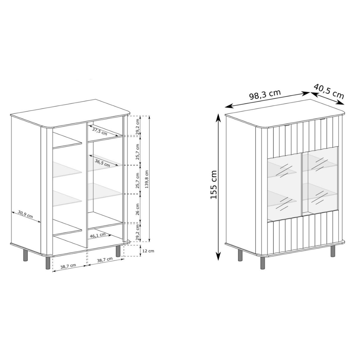 VITRINE Novado Kaschmirgrau 98 cm - Taupe/Schwarz, Holzwerkstoff/Metall (98.3/155/40.5cm) - Selsey