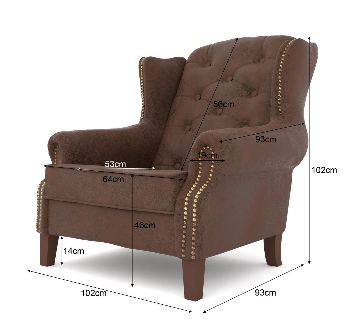 CHESTERFIELD-SESSEL Anton Braun Microfaser Vintageoptik - Braun, Holz/Textil (102/102/93cm) - S-Style Möbel