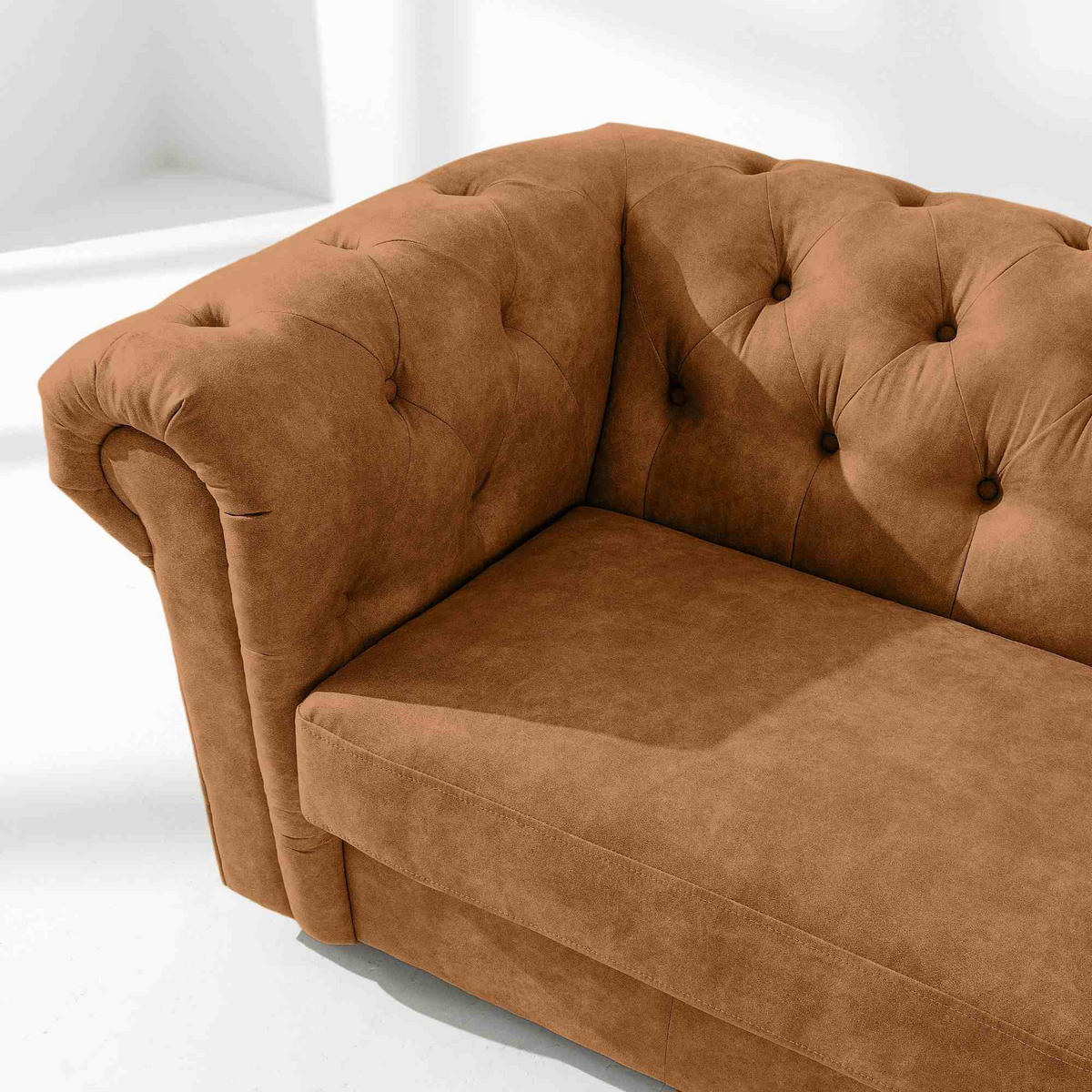 3-SITZER-SOFA GRAVO Chesterfield, Kunstleder - Wengefarben/Rotbraun, Leder/Holz (202/72/95cm) - KONSIMO®