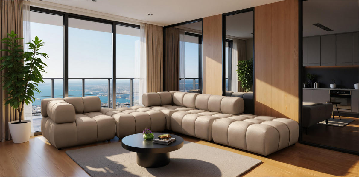 ECKSOFA Corner Modular, Veloursstoff Bluvel, Latte, Rechts, Bolla - Hellbraun, Holz (288/288cm) - Kaiser Möbel