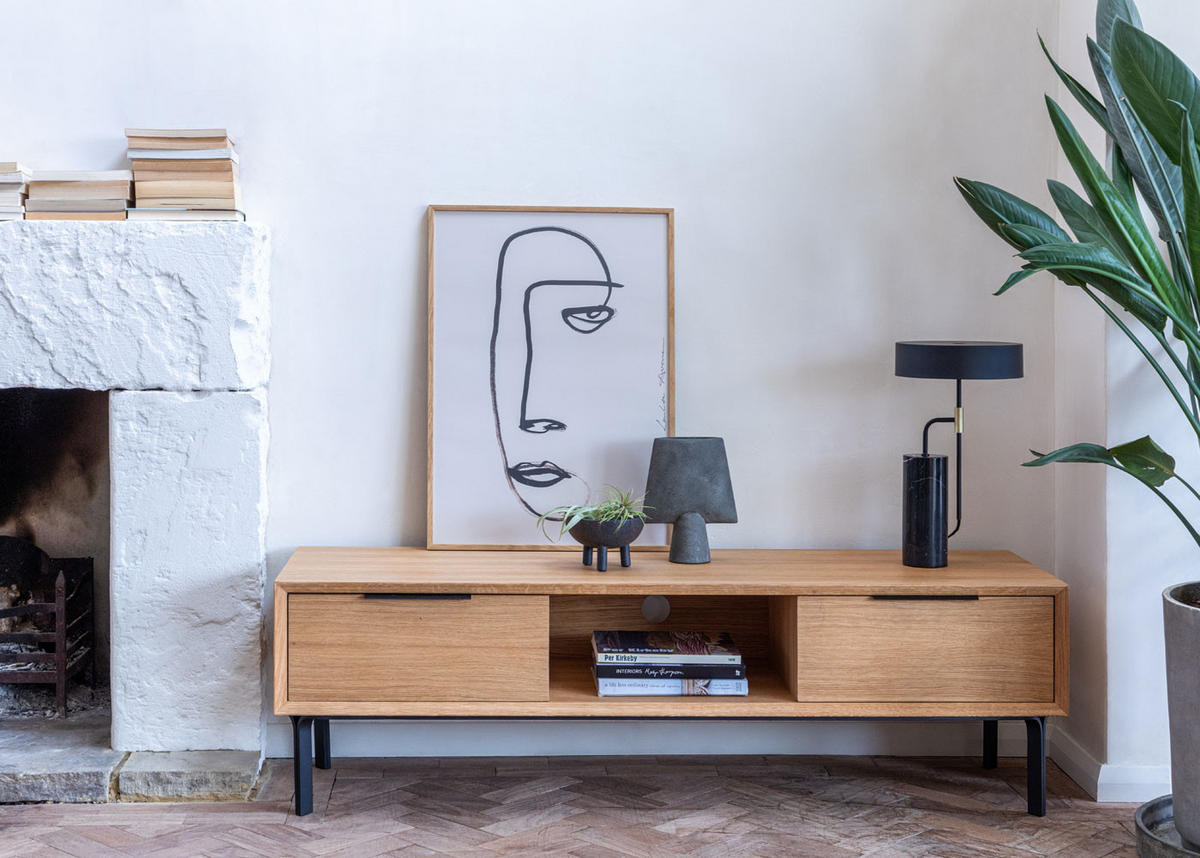 TV-MÖBEL Bergen, Natur Massiveiche - Beige, Holz (200/45/43cm) - WOODEK
