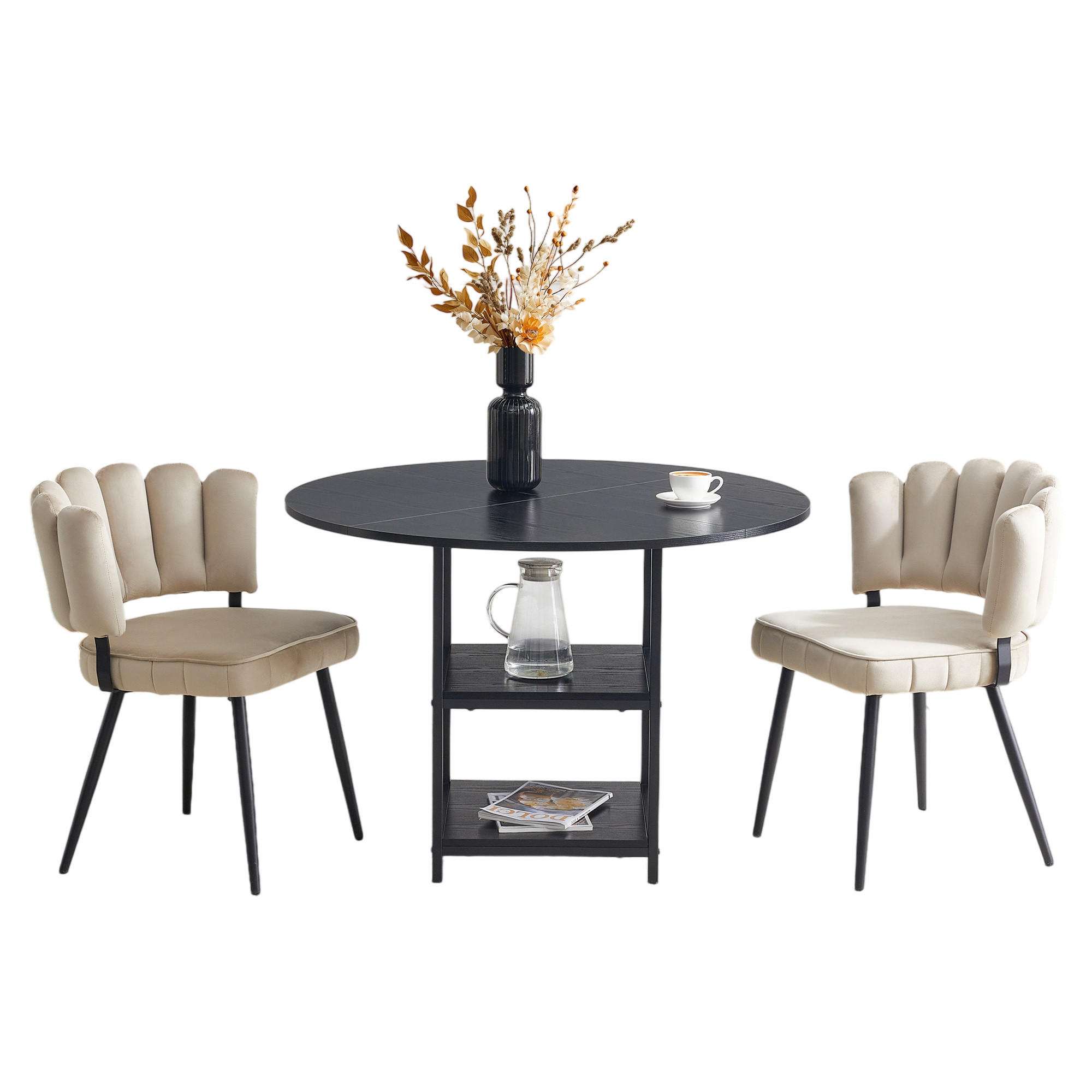 ESSGRUPPE DE-39428 3-teilig, mit doppelter Ablage und 2 Stühlen Hellbraun - Hellbraun, Metall (107/75/107cm) - ComfortXL