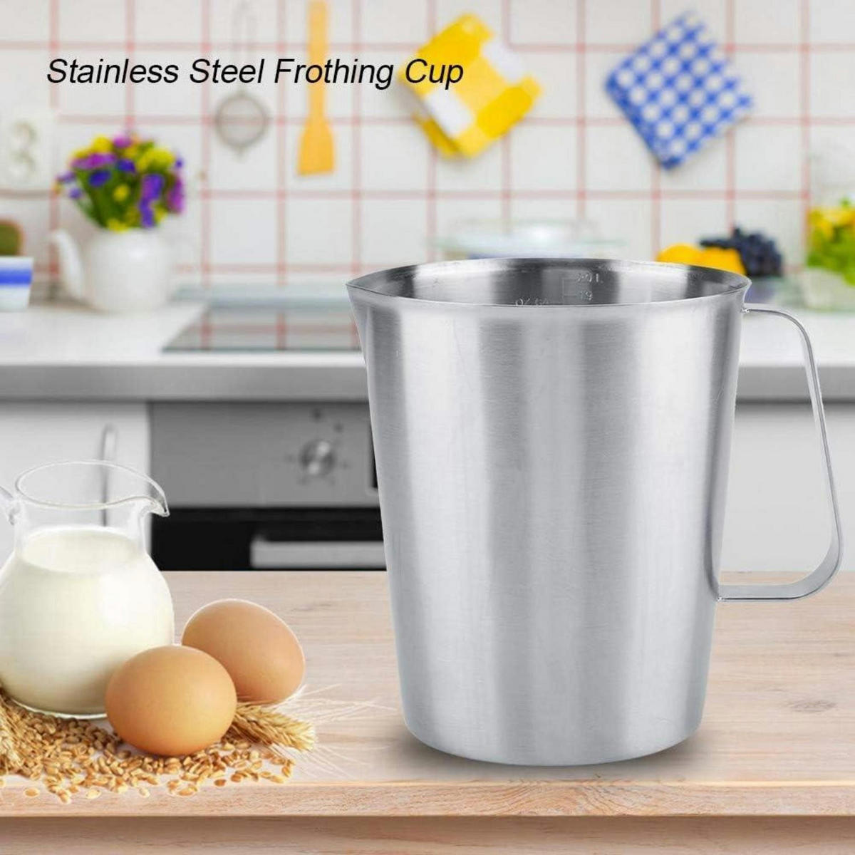 MESSBECHER Edelstahl 2000 ml mit Griff - Silberfarben, Metall (2L)