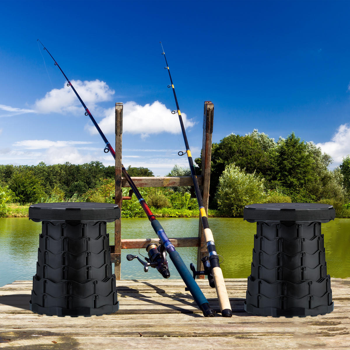 2XTELESKOPHOCKER - Schwarz, Kunststoff (25/44.5/25cm) - Relaxdays