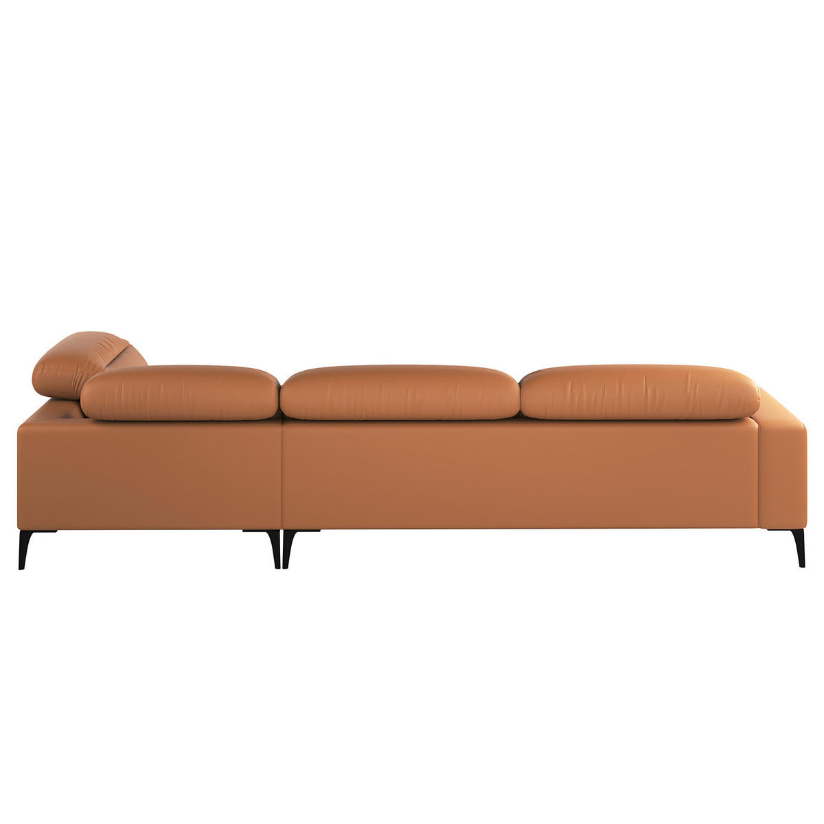 ECKSOFA mit Ottomane - Cognac/Schwarz, Leder/Metall (325/238cm) - home24