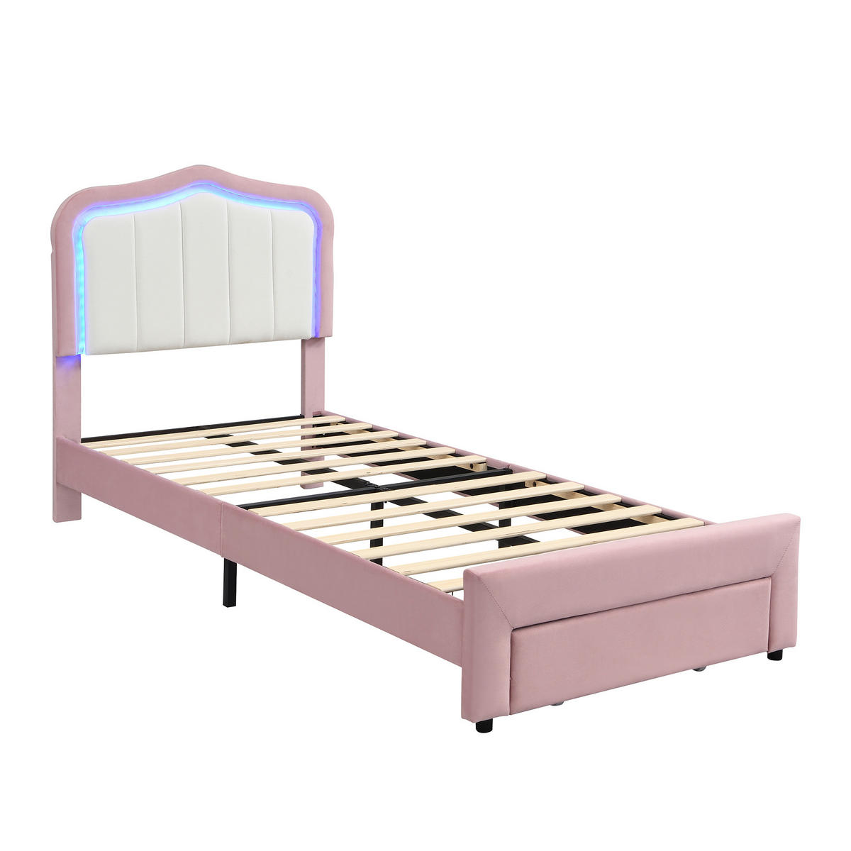 POLSTERBETT 90/200 cm mit Schublade und LED, DE-41731, in Rosa - Pink, Holzwerkstoff (90/200cm) - ComfortXL
