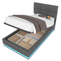 BETT mit Stauraum und LED 90x200 cm Samt Dunkelgrau - Dunkelgrau, Metall (90/200cm) - Meubliv