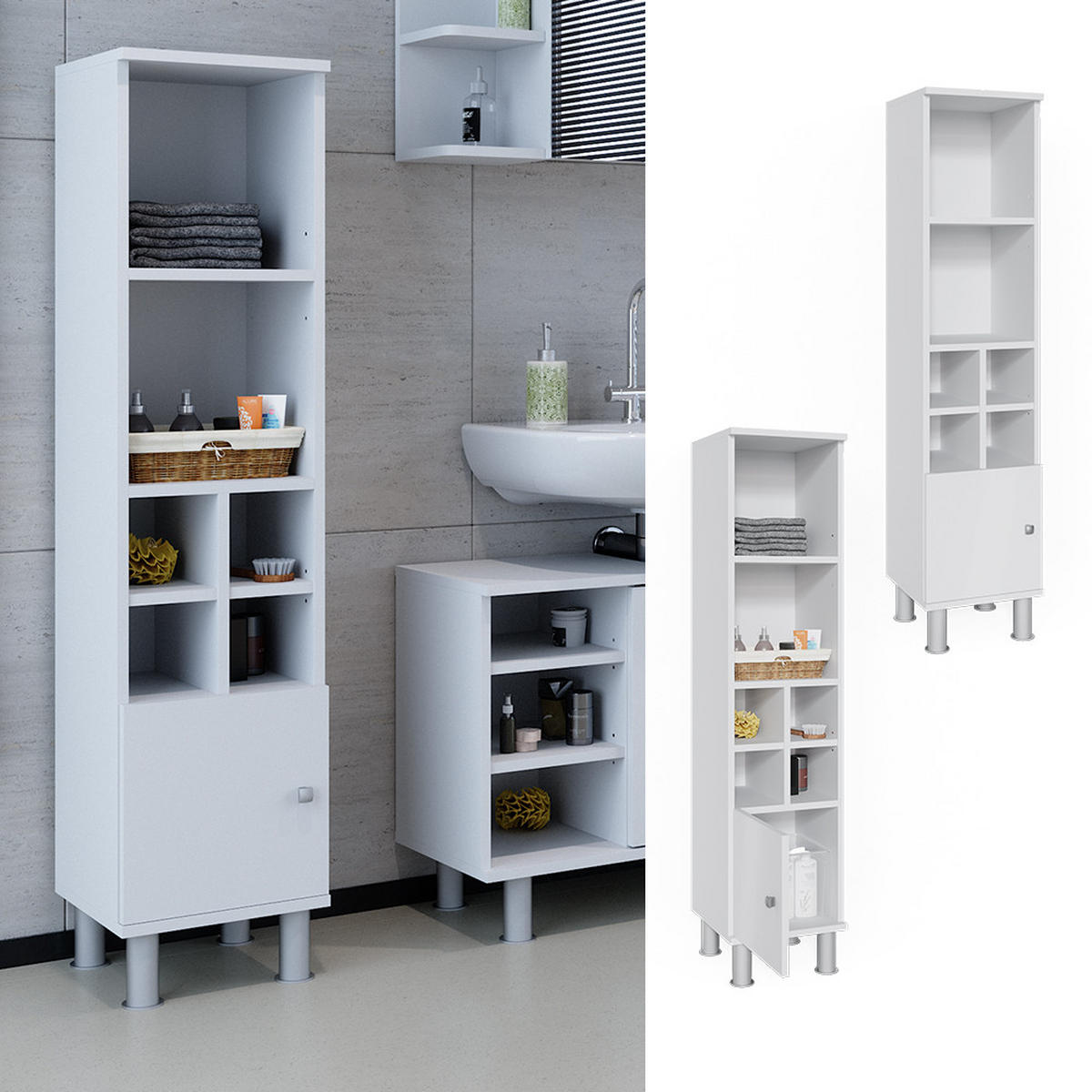 MIDISCHRANK Fynn Weiß 30 x 130.6 cm kleine Tür - Weiß, Holzwerkstoff (30/130.6/30cm) - Vicco