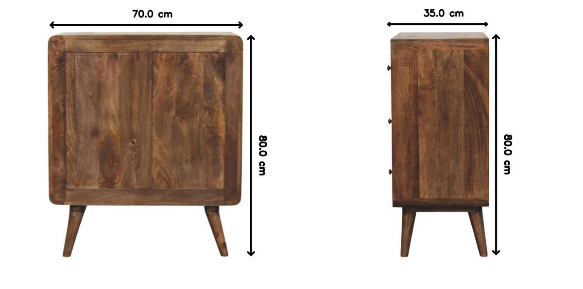 KOMMODE Abgerundete Kante, 3 Schubladen - Dunkelbraun/Messingfarben, Holz/Metall (70/80/35cm) - Artisan Furniture