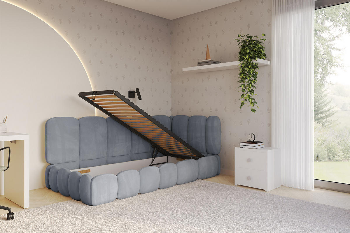 EINZELLBETT Jugendbett mit Bettkasten und Matratze H3/H4, Links - AVRY 80x200 Grau - Grau, Holzwerkstoff/Textil (80/200cm) - ALTDECOR