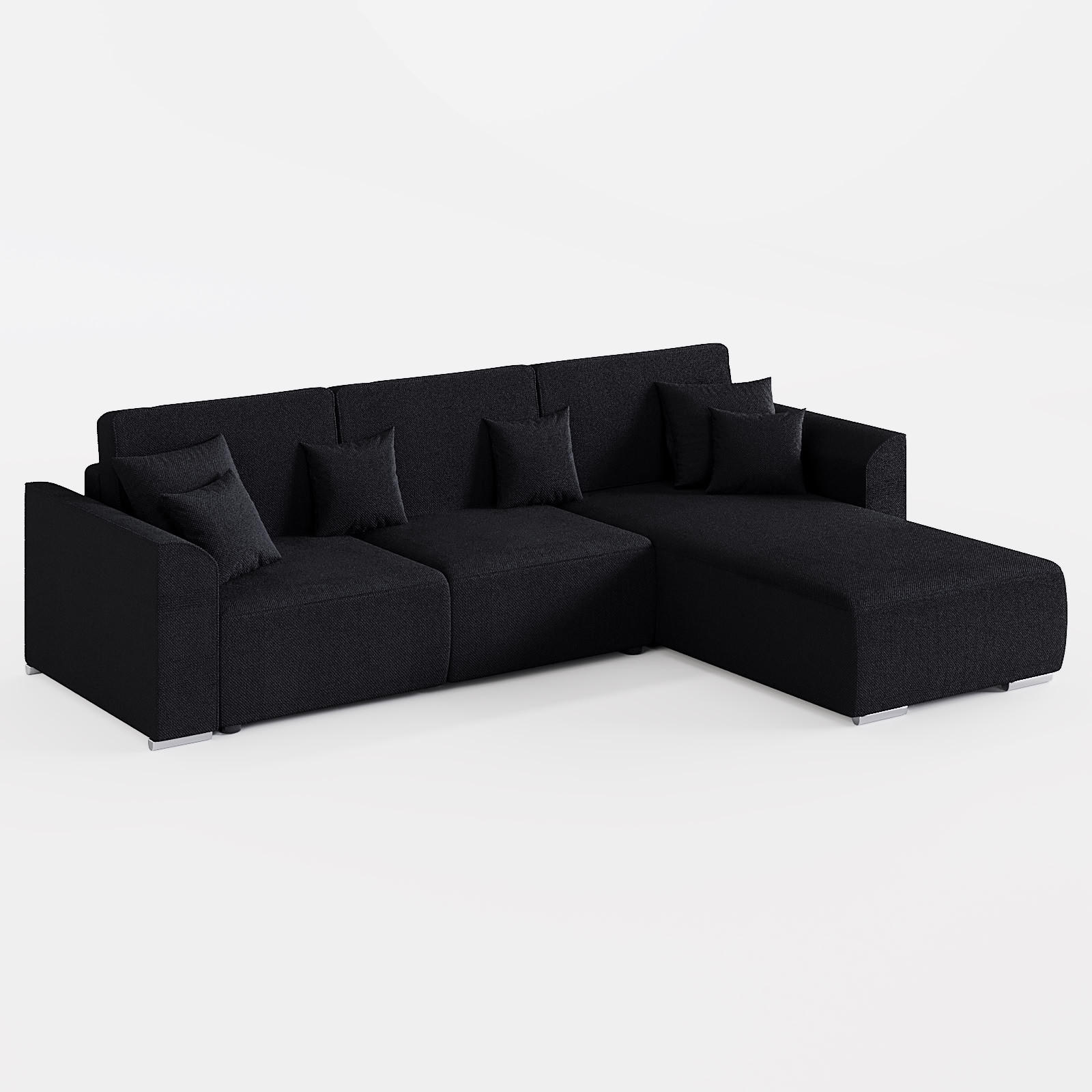 ECKSOFA LUMO L Rechts Schwarz Flechtwerk-Stoff mit Schlaffunktion und Bettkasten - Schwarz, Textil (293/195cm) - Barchello