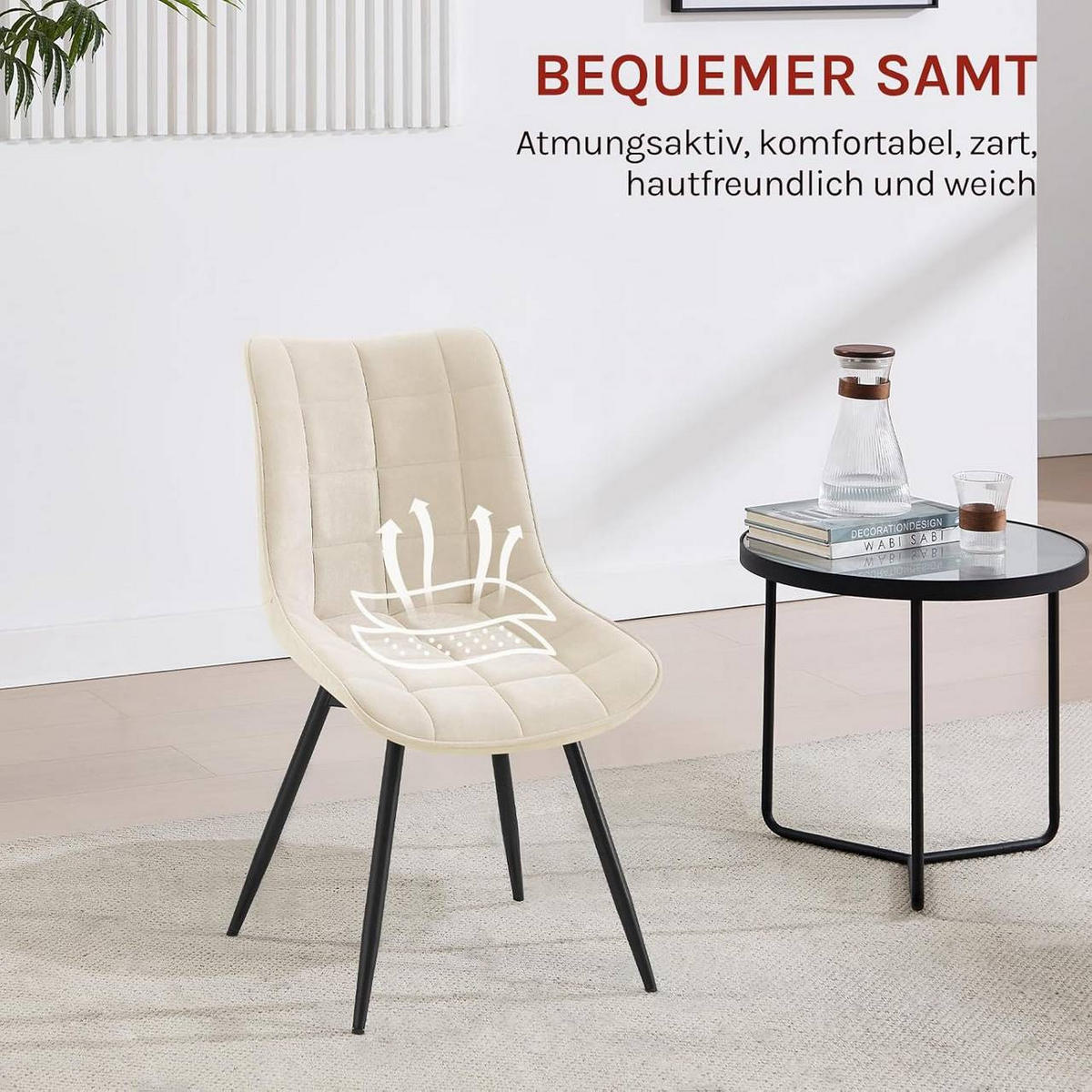 ESSZIMMERSTUHL 2er Set, aus Samt, Beige - Beige/Schwarz, Textil/Metall (46/83.5/60.5cm) - Woltu