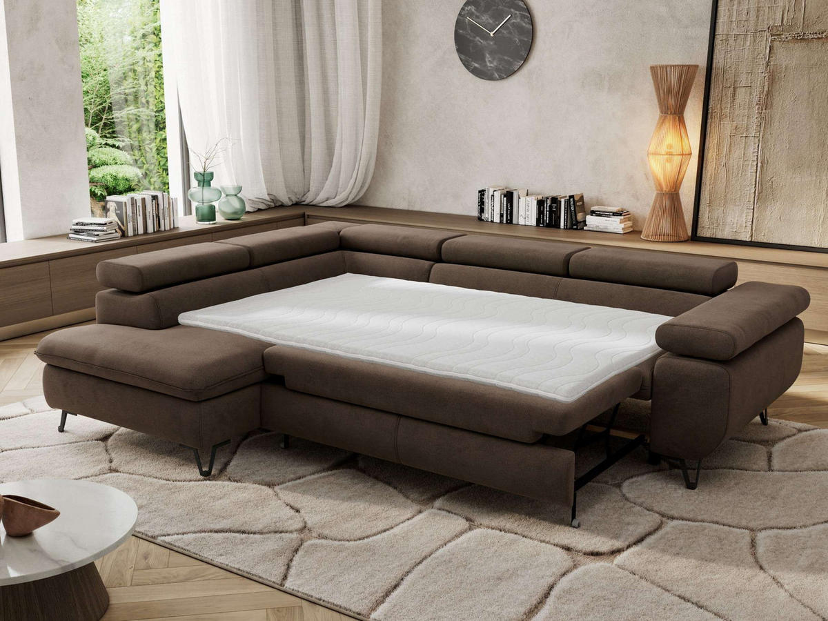 ECKSOFA PABLO L Braun Velvet - Links Seite mit Visco Topper - Schwarz/Braun, Textil/Metall (208/273cm) - MKS