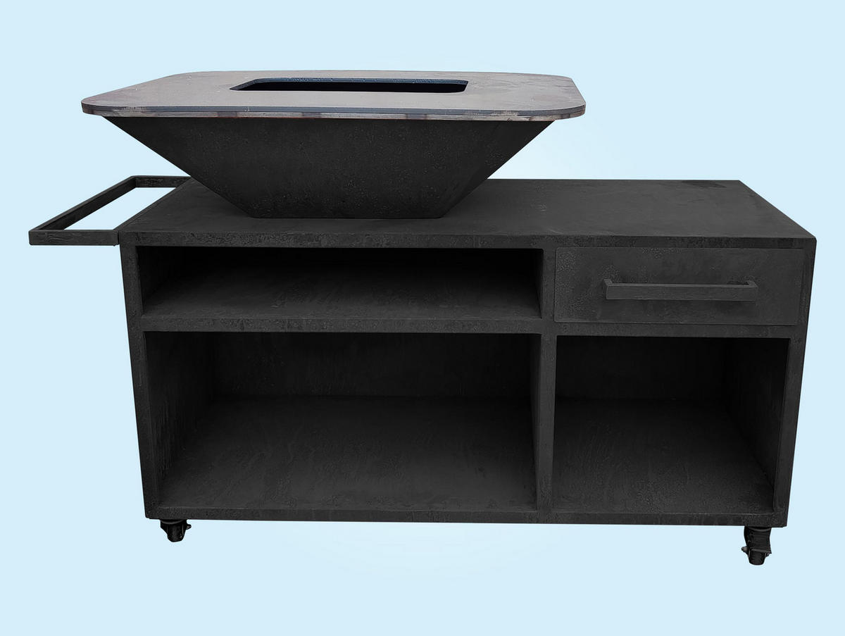 HOLZKOHLEGRILL Feuerschale Schwarz inkl. Schutzhülle - Schwarz, Metall (160/100/80cm) - Purline