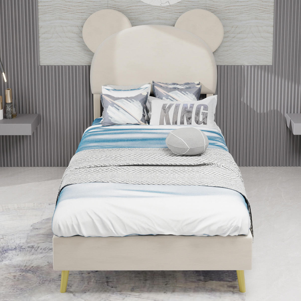 POLSTERBETT 90x200 cm Cartoon ohne Stauraum beige - Beige, Textil (90/200cm) - LEBENLANG