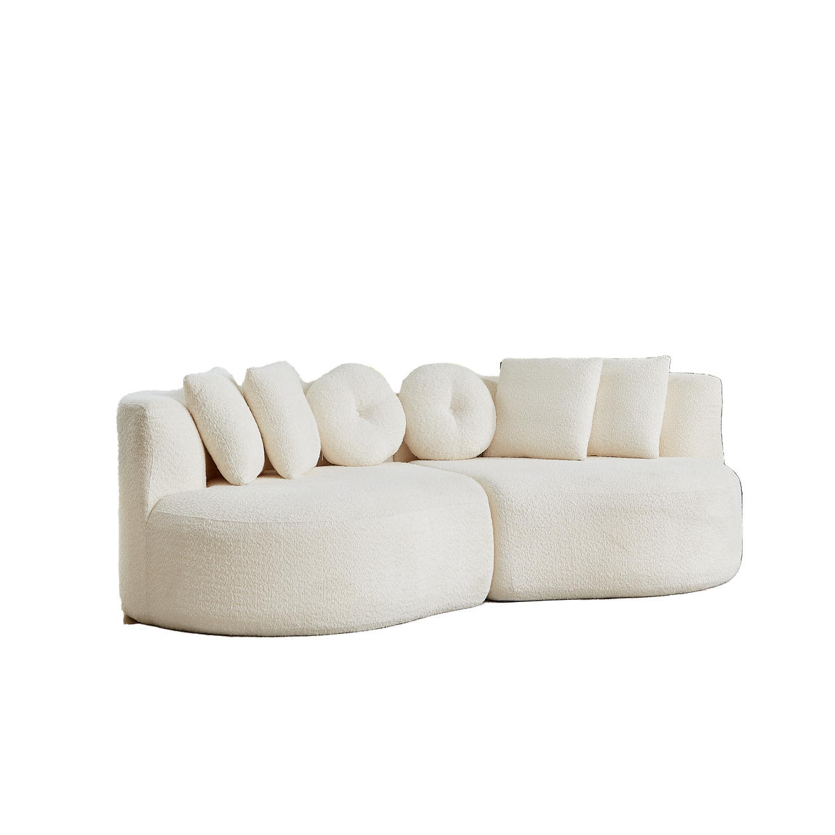 MODULSOFA 2-teilig geschwungen Cashew-Form mit 6 Kissen, DE-42899, Beige - Beige, Textil (223/79/109cm) - ComfortXL