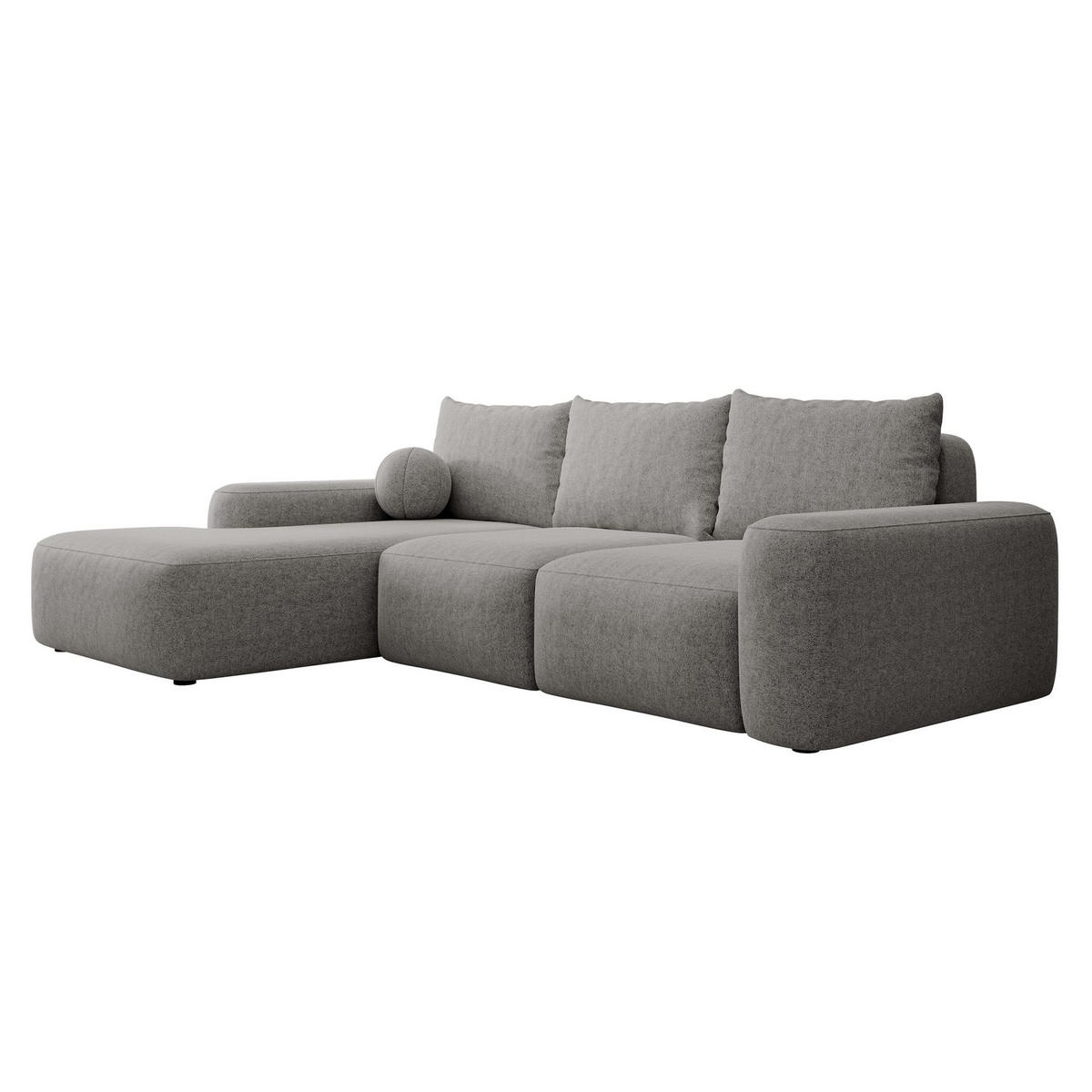 ECKSOFA Carnos mit Ballkissen, Dunkelgrau Chenille, linksseitig - Dunkelgrau/Schwarz, Kunststoff/Textil (264/162cm) - Selsey